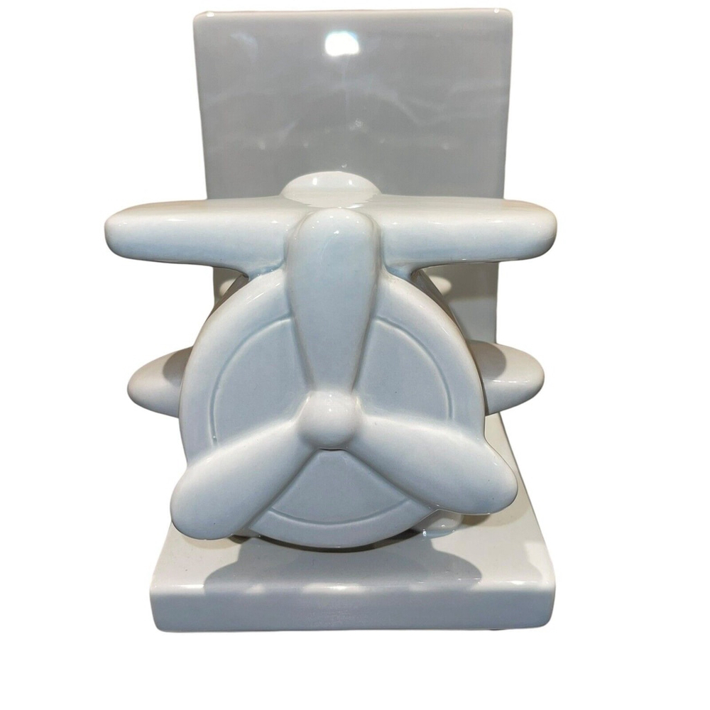 Beriwinkle Gray Glossy Ceramic Retro Vintage Airplane Bookend (1) EUC